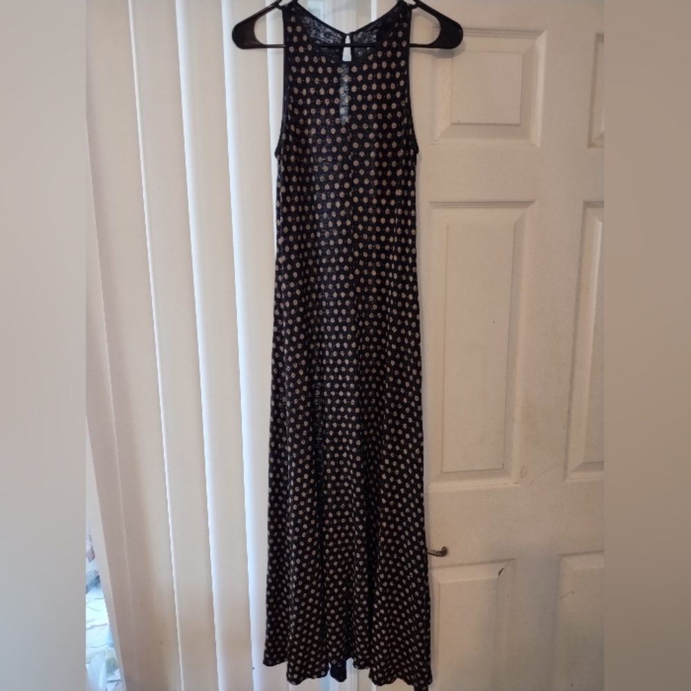 Ann Taylor Linen/Rayon Blend Dress Size XS. Navy Blue/Beige. Sleeveless
